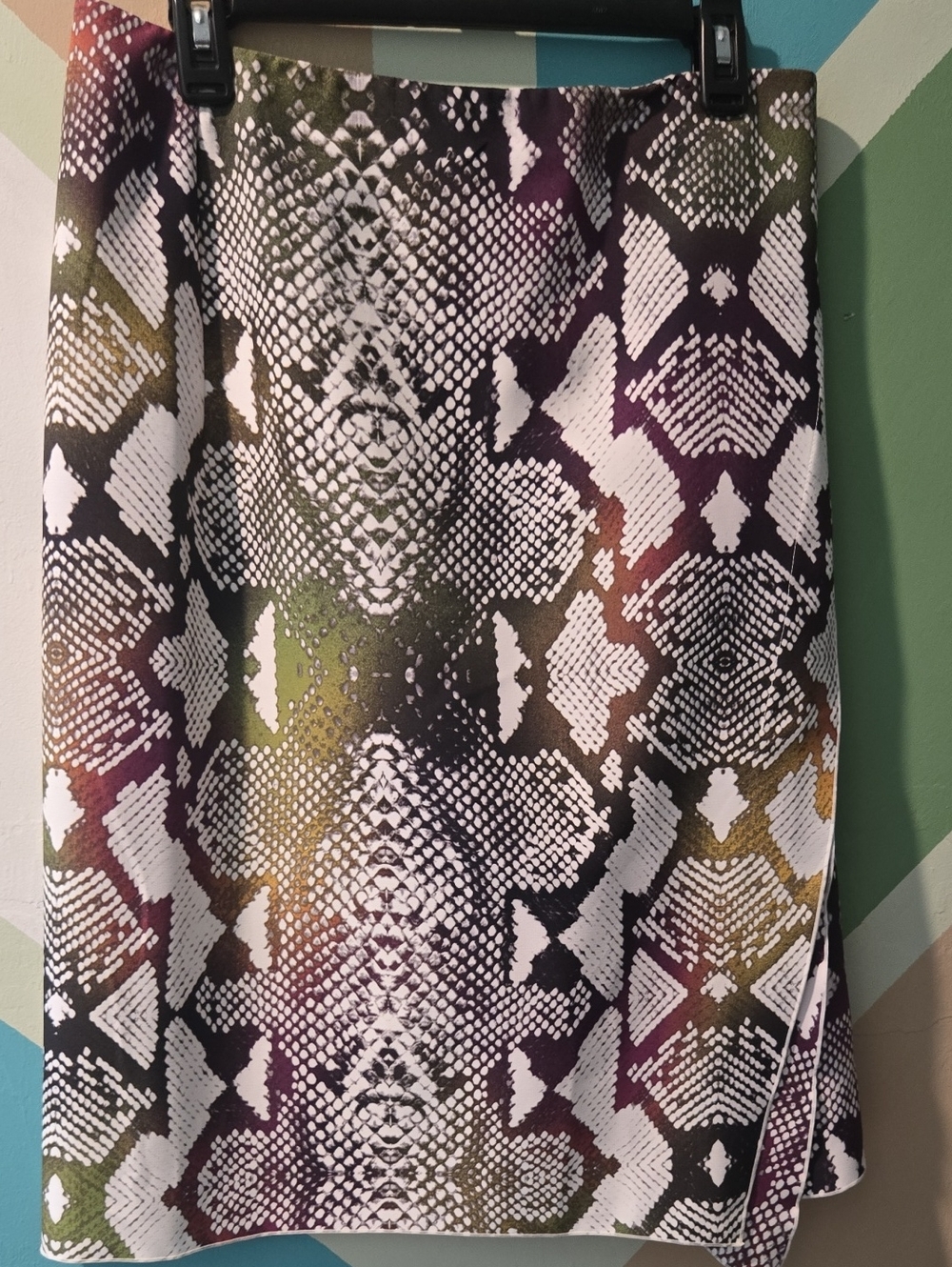Worthington Snake-Print Skirt in Olive, Purple & White